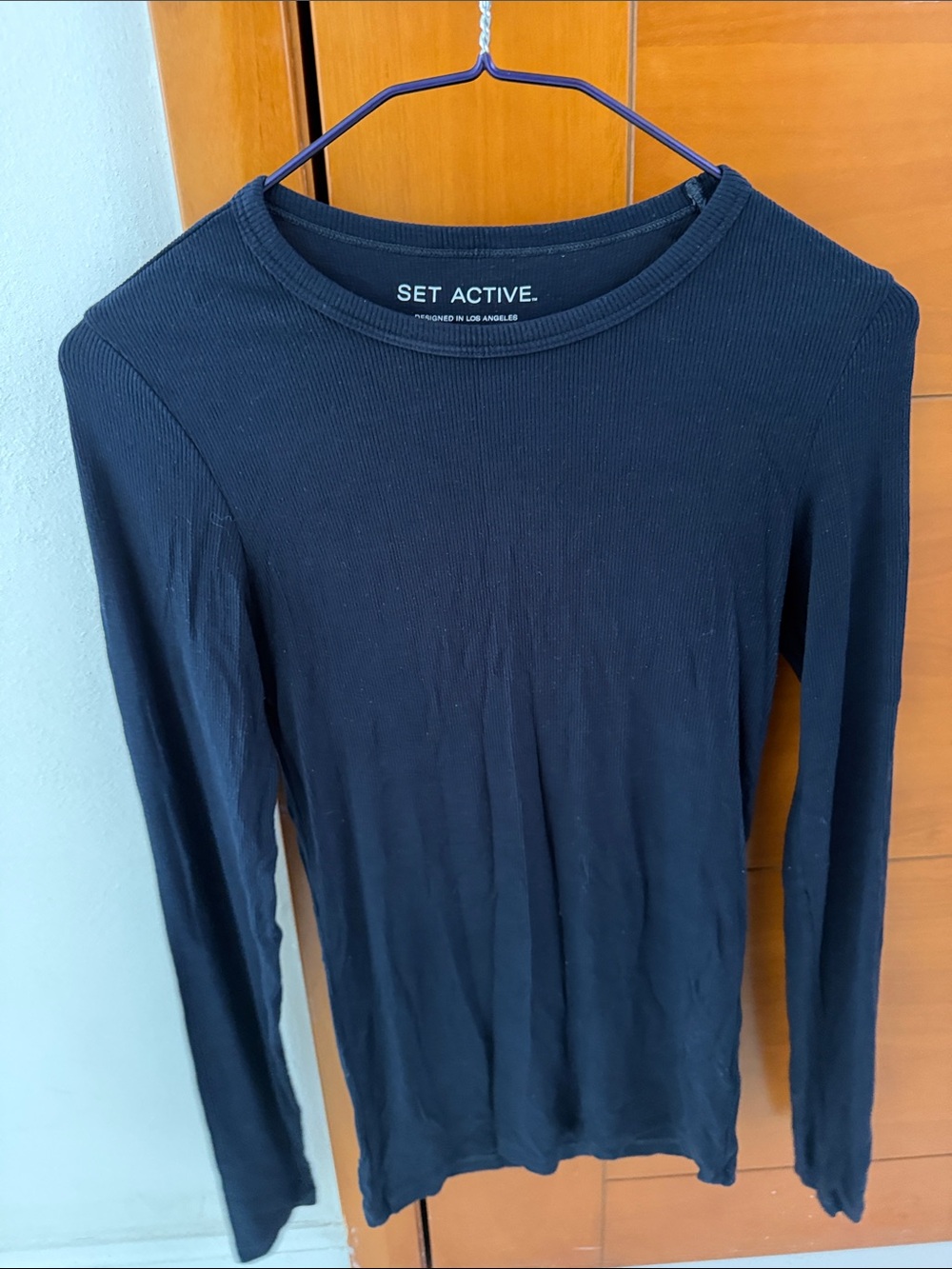 SET Active Black Ribbed Crewneck Long Sleeve Top